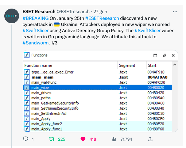 sandworm cyber attacco ucraina eset research