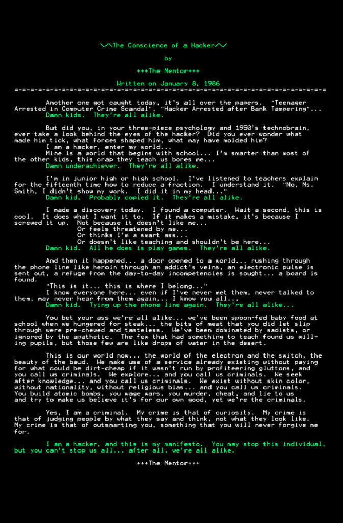 The Hacker Manifesto The Mentor