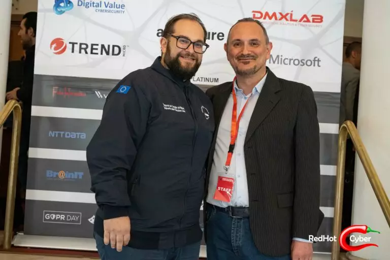 Massimiliano Brolli da il benvenuto a Umberto Rosini, Direttore Sistemi Informativi alla Presidenza del Consiglio dei Ministri - Dipartimento della Protezione Civile alla Red Hot Cyber Conference 2024