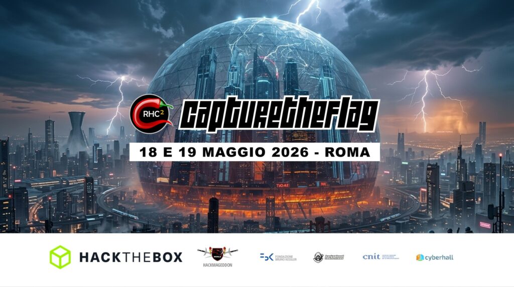 Una visione panoramica 16:9 della Aegis Sphere per la Capture The Flag della Red Hot Cyber Conference 2026. L'immagine mostra Vetrox Prime, una città-stato distopica racchiusa in una cupola di vetro percorsa da fulmini e difesa dall'IA VELOS-7. In primo piano, quattro hacker etici della Frangia Nera osservano la metropoli cyberpunk, pronti a iniziare la sfida di hacking.