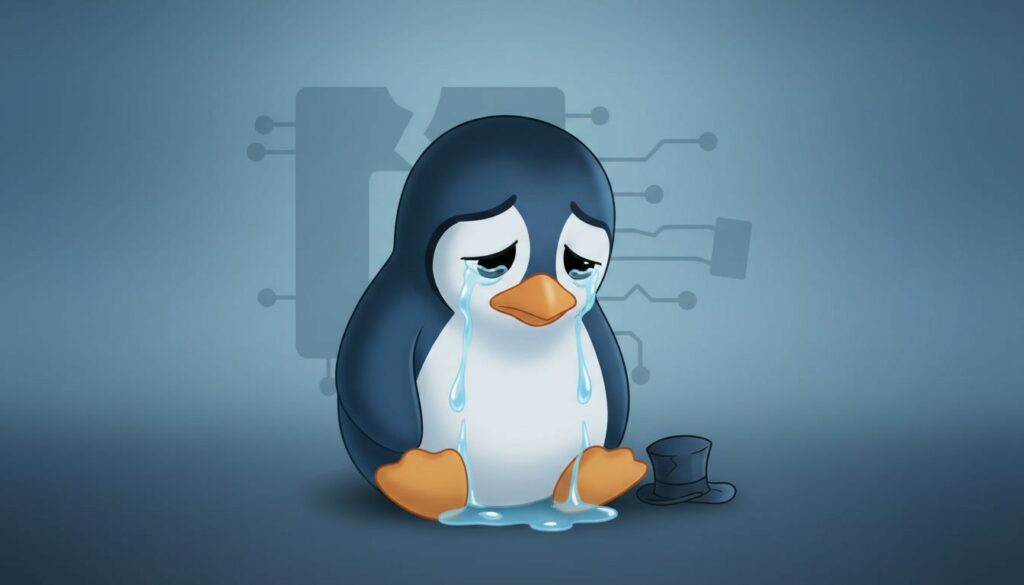 The linux penguin logo tux cry