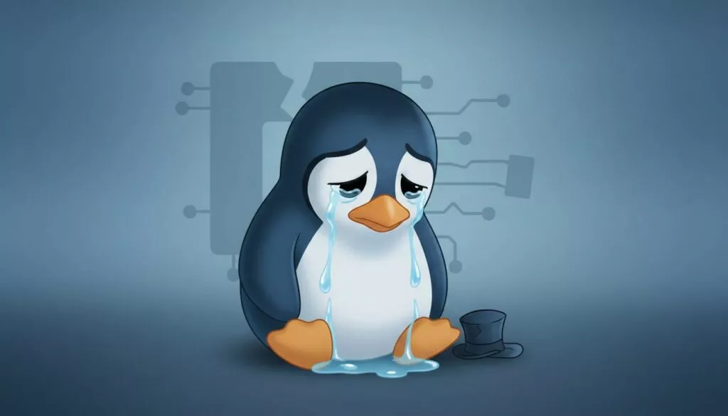 The linux penguin logo tux cry