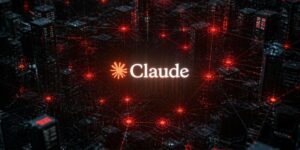 il logo di Anthropic Claude mentre si vedono dei nodi che violano sistemi