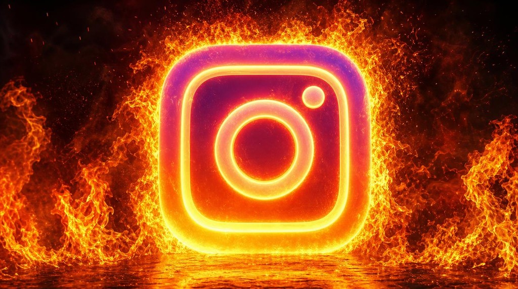 Il logo di instagram al centro dell'immagine prende fuoco