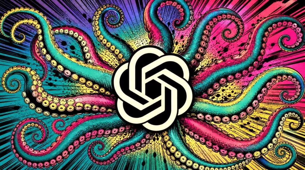 Logo di OpenAI con i tentacoli in stile psichedelico