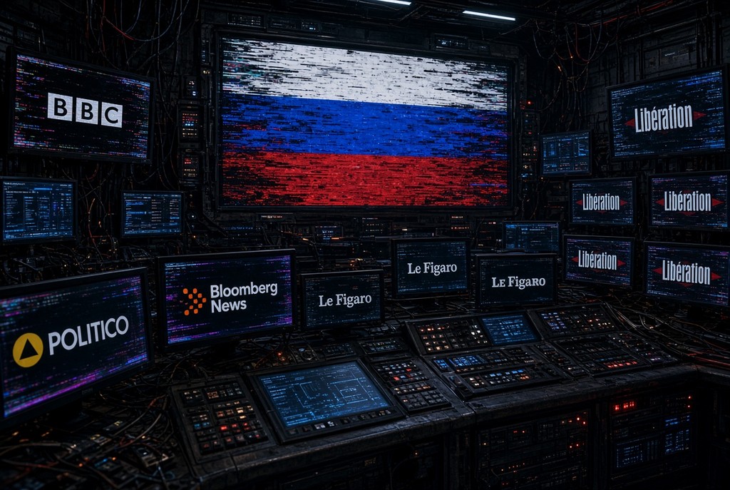 i loghi di testate giornalistiche e la bandiera della russia