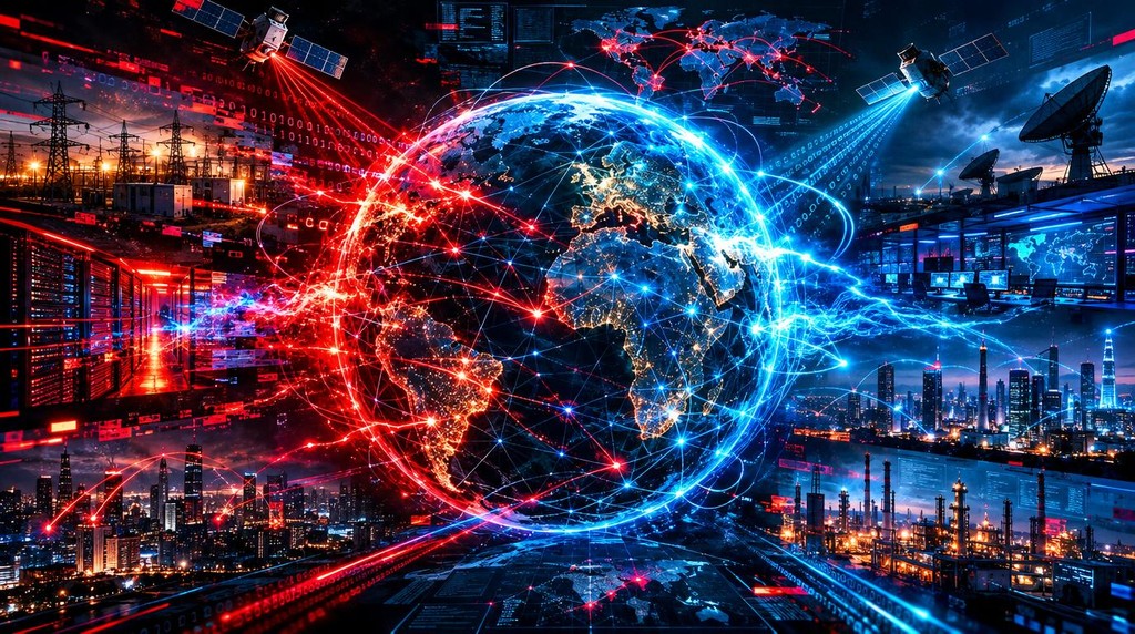 una immagine della terra che sta subendo una guerra informatica