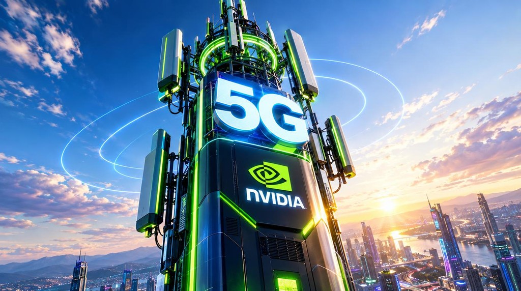 una torre 5g con il logo di NVIDIA