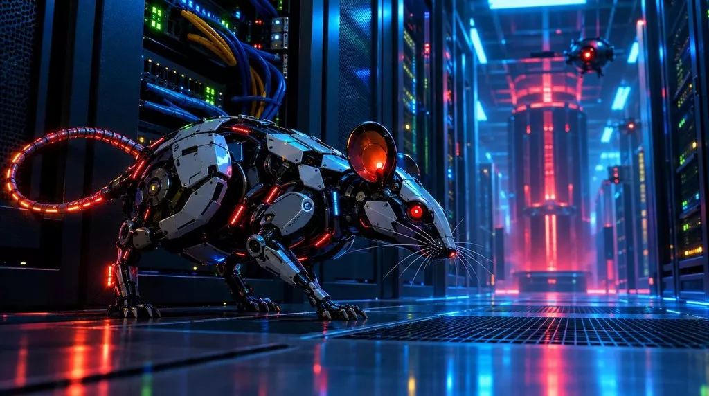 un topo meccanico sta dentro ad un datacenter