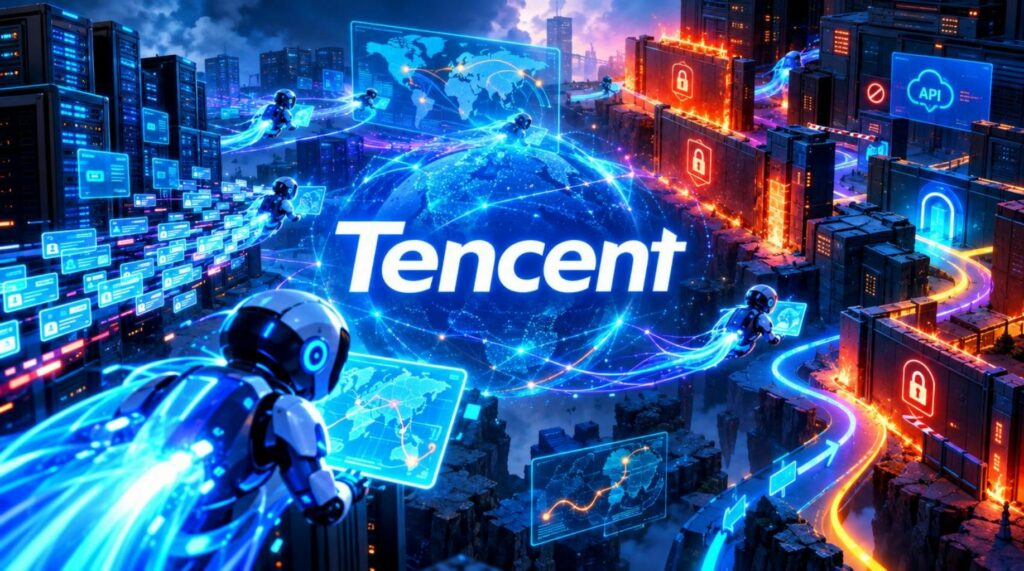 immagine futuristica che riporta il logo di tencent